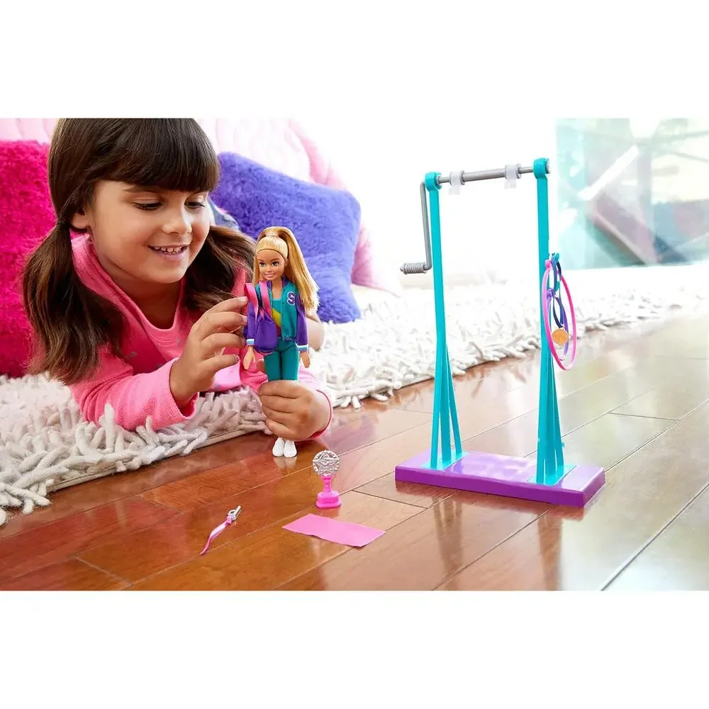 Barbie Team Stacie Doll And Gymnastics Playset With Spinning Bar NWT